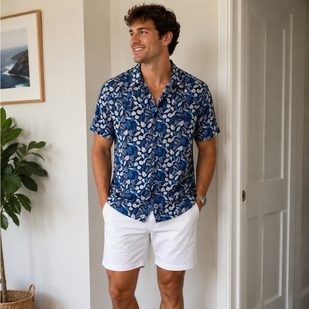 Banana Republic Blue and White Casual Button Down Shirt
